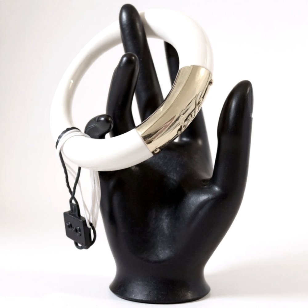 Dolce & Gabbana White Acrylic Bangle Silver Logo Designer Bracelet